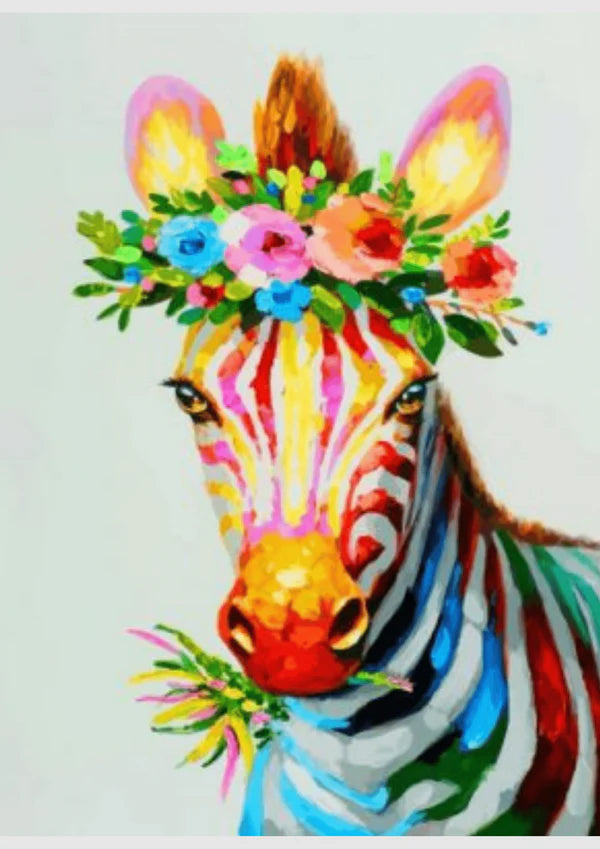 Colorful Zebra With Flowers - Animals Diy Diamond Painting Kit